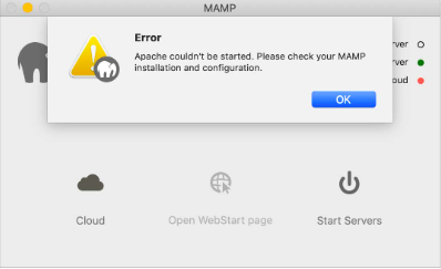 Apache couldn't be started. Please check your MAMP installation and configuration.