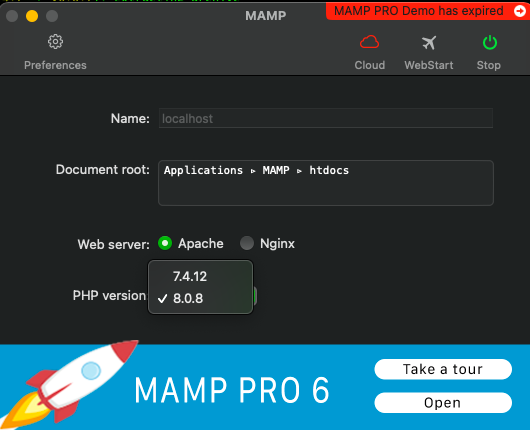 MAMPのPHPのバージョンを変更